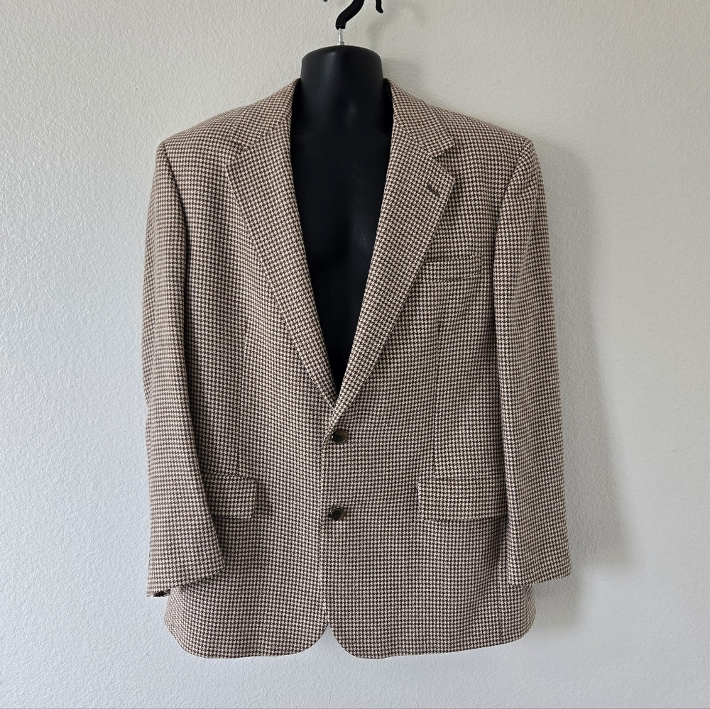 Vtg Brooks Brothers Mens Houndstooth Tweed Wool Blazer Sz 43R‎ Sport Coat Jacket